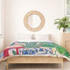 Houseplant collection Still Life on Blue Painting with Stromanthe Triostar, Pilea, and Snake Plant and Lion Vase Duvet Cover Gallery Image 3