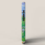 Houseplant collection Still Life on Blue Painting with Stromanthe Triostar, Pilea, and Snake Plant and Lion Vase iPhone Case Gallery Image 2