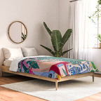Houseplant collection Still Life on Blue Painting with Stromanthe Triostar, Pilea, and Snake Plant and Lion Vase Comforter Gallery Image 2