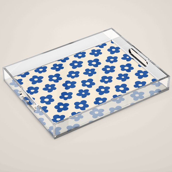 Indigo Flower Pattern #indigo #blue #navy #pattern #floral Acrylic Tray Gallery Image 1
