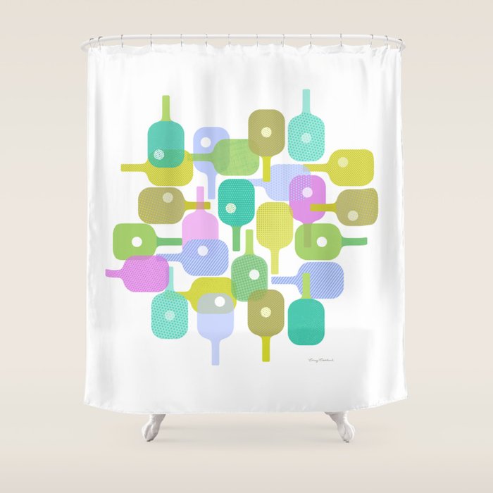 Mid Century Abstract Pickleball Shapes Shower Curtain Gallery Image 1