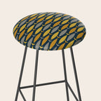 Mid Century Modern Fish Stripes Pattern in Light Mustard, Dark Mustard, Grey, and Navy Blue Stool Gallery Image 2