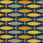 Mid Century Modern Fish Stripes Pattern in Light Mustard, Dark Mustard, Grey, and Navy Blue Coffee Mug Gallery Image 2