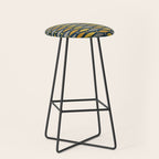 Mid Century Modern Fish Stripes Pattern in Light Mustard, Dark Mustard, Grey, and Navy Blue Stool Gallery Image 1