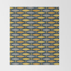 Mid Century Modern Fish Stripes Pattern in Light Mustard, Dark Mustard, Grey, and Navy Blue Throw Blanket Gallery Image 2