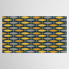 Mid Century Modern Fish Stripes Pattern in Light Mustard, Dark Mustard, Grey, and Navy Blue Tablecloth Gallery Image 2