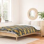 Mid Century Modern Fish Stripes Pattern in Light Mustard, Dark Mustard, Grey, and Navy Blue Duvet Cover Gallery Image 2
