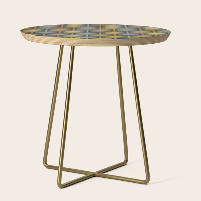 Mid Century Modern Fish Stripes Pattern in Light Mustard, Dark Mustard, Grey, and Navy Blue Side Table Gallery Image 1