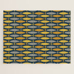 Mid Century Modern Fish Stripes Pattern in Light Mustard, Dark Mustard, Grey, and Navy Blue Jigsaw Puzzle Gallery Image 1