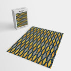 Mid Century Modern Fish Stripes Pattern in Light Mustard, Dark Mustard, Grey, and Navy Blue Jigsaw Puzzle Gallery Image 2