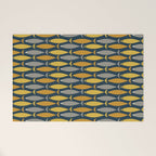 Mid Century Modern Fish Stripes Pattern in Light Mustard, Dark Mustard, Grey, and Navy Blue Welcome Mat Gallery Image 1