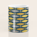 Mid Century Modern Fish Stripes Pattern in Light Mustard, Dark Mustard, Grey, and Navy Blue Coffee Mug Gallery Image 4