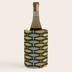 Mid Century Modern Fish Stripes Pattern in Light Mustard, Dark Mustard, Grey, and Navy Blue Wine Chiller Gallery Image 3