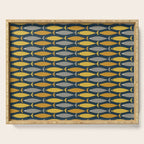 Mid Century Modern Fish Stripes Pattern in Light Mustard, Dark Mustard, Grey, and Navy Blue Serving Tray Gallery Image 1