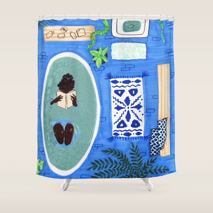 Blue Tiled Bath by Amanda Laurel Atkins Shower Curtain Gallery Image 1