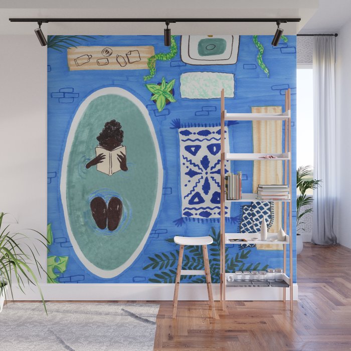 Blue Tiled Bath by Amanda Laurel Atkins Wall Mural Gallery Image 1