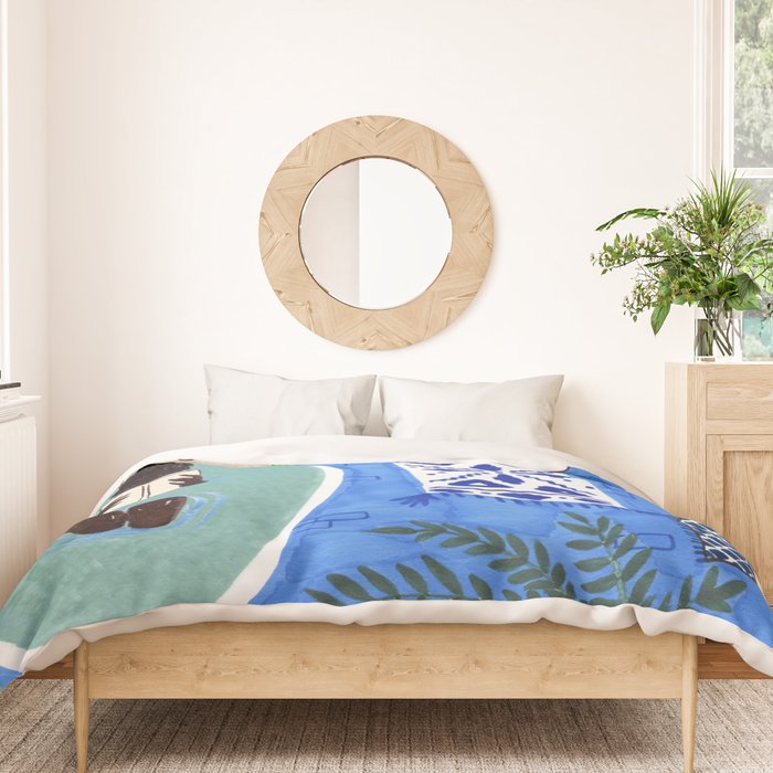 Blue Tiled Bath by Amanda Laurel Atkins Duvet Cover Gallery Image 3