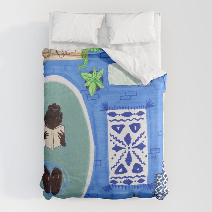 Blue Tiled Bath by Amanda Laurel Atkins Duvet Cover Gallery Image 6