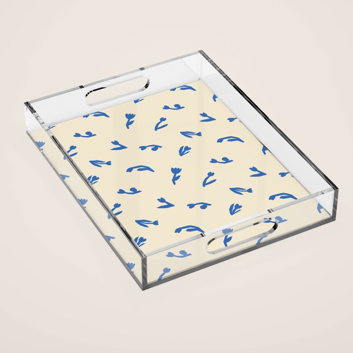 Abstract blue flower art pattern Acrylic Tray Gallery Image 1
