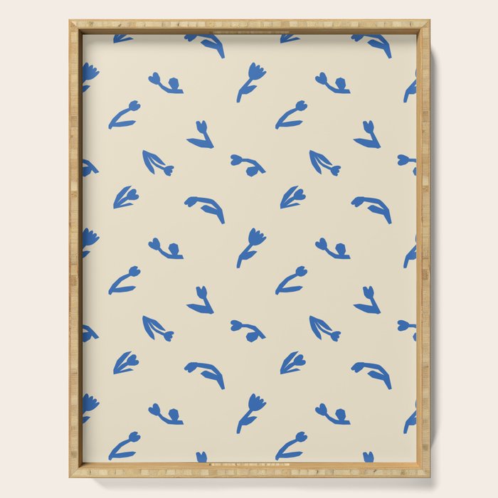 Abstract blue flower art pattern Serving Tray Gallery Image 1