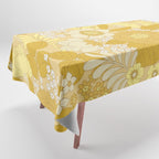Yellow, Ivory & Brown Retro Floral Pattern Tablecloth Gallery Image 1
