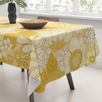 Yellow, Ivory & Brown Retro Floral Pattern Tablecloth Gallery Image 3