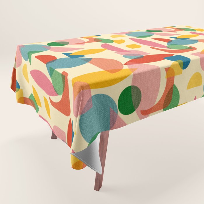 Retro Abstract Geometric Pattern with Bright Colorful Shapes and Fabric Texture Tablecloth Gallery Image 1