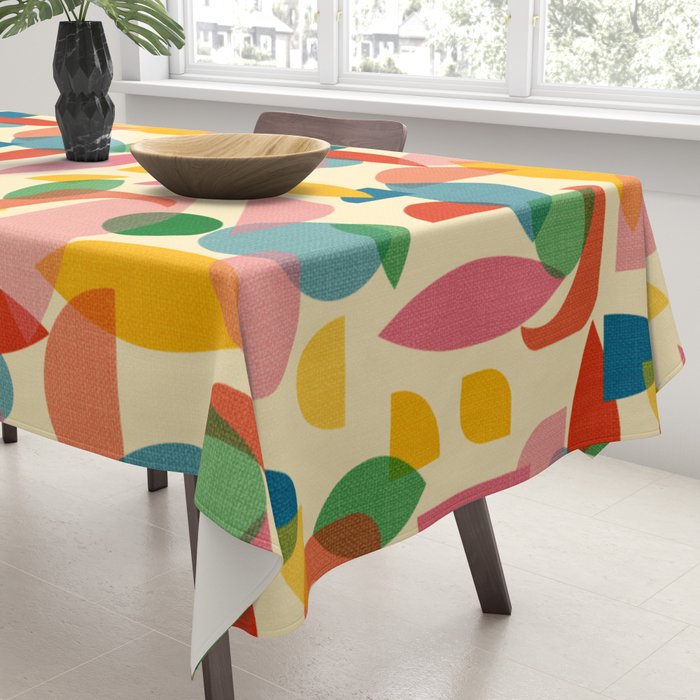 Retro Abstract Geometric Pattern with Bright Colorful Shapes and Fabric Texture Tablecloth Gallery Image 3