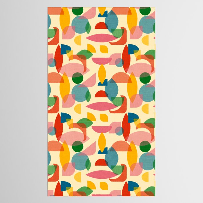 Retro Abstract Geometric Pattern with Bright Colorful Shapes and Fabric Texture Tablecloth Gallery Image 2