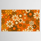 70s Retro Floral Pattern Groovy Garden Flowers in Orange and Brown Tablecloth Gallery Image 2