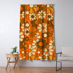 70s Retro Floral Pattern Groovy Garden Flowers in Orange and Brown Window Curtain Gallery Image 5