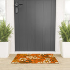 70s Retro Floral Pattern Groovy Garden Flowers in Orange and Brown Welcome Mat Gallery Image 3
