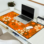 70s Retro Floral Pattern Groovy Garden Flowers in Orange and Brown Desk Mat Gallery Image 2