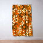 70s Retro Floral Pattern Groovy Garden Flowers in Orange and Brown Window Curtain Gallery Image 3