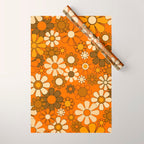 70s Retro Floral Pattern Groovy Garden Flowers in Orange and Brown Wrapping Paper Gallery Image 1