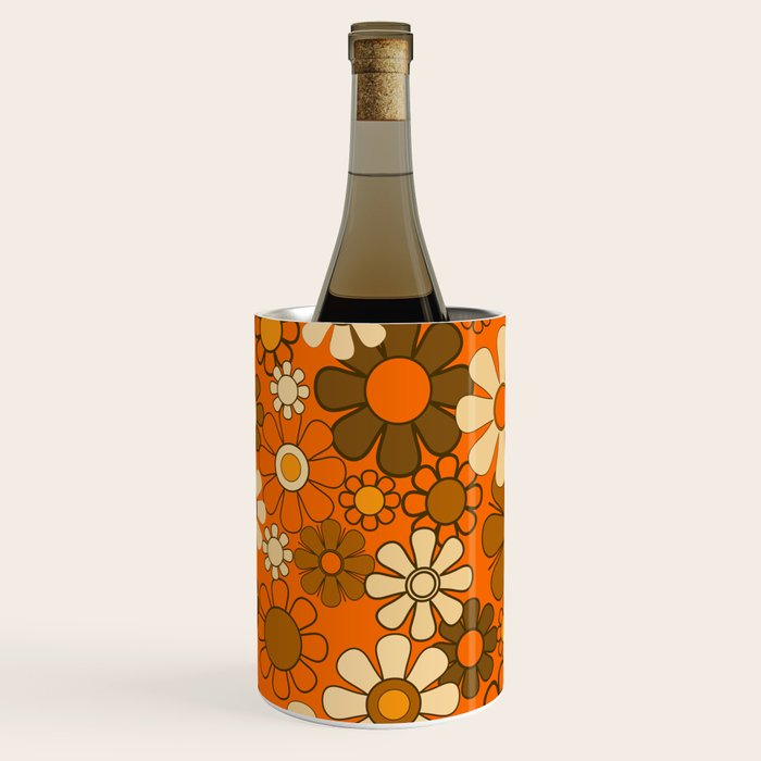 70s Retro Floral Pattern Groovy Garden Flowers in Orange and Brown Wine Chiller Gallery Image 3