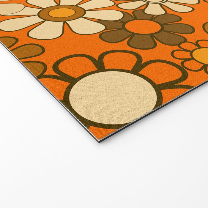 70s Retro Floral Pattern Groovy Garden Flowers in Orange and Brown Welcome Mat Gallery Image 2