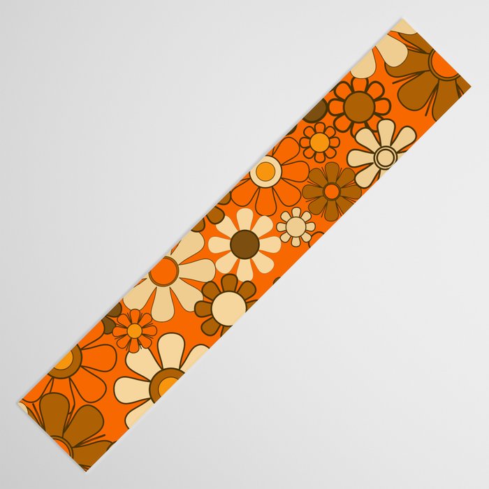 70s Retro Floral Pattern Groovy Garden Flowers in Orange and Brown Table Runner Gallery Image 3
