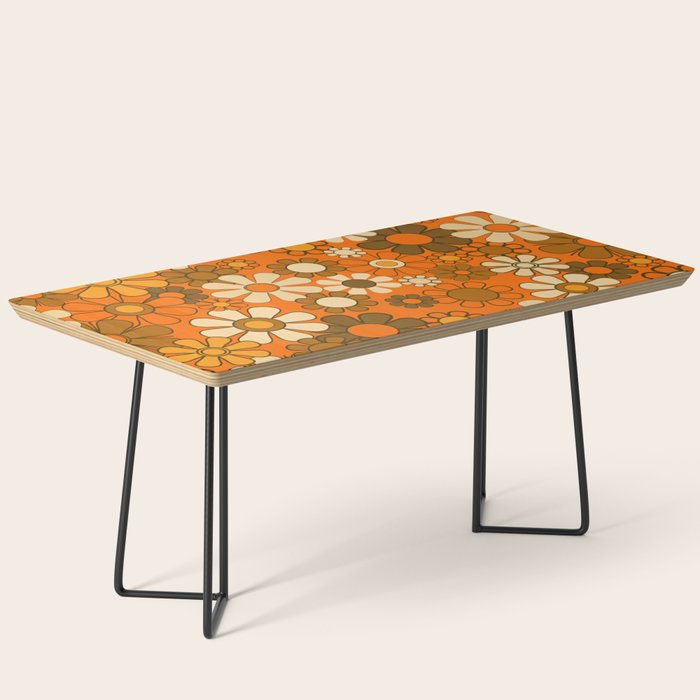 70s Retro Floral Pattern Groovy Garden Flowers in Orange and Brown Coffee Table Gallery Image 1