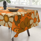 70s Retro Floral Pattern Groovy Garden Flowers in Orange and Brown Tablecloth Gallery Image 3