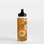 70s Retro Floral Pattern Groovy Garden Flowers in Orange and Brown Water Bottle Gallery Image 3