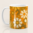 70s Retro Floral Pattern Groovy Garden Flowers in Orange and Brown Coffee Mug Gallery Image 3