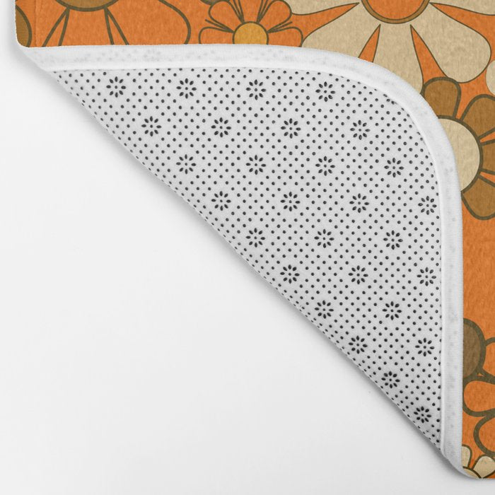 70s Retro Floral Pattern Groovy Garden Flowers in Orange and Brown Bath Mat Gallery Image 2