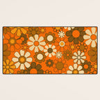 70s Retro Floral Pattern Groovy Garden Flowers in Orange and Brown Desk Mat Gallery Image 3