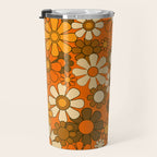 70s Retro Floral Pattern Groovy Garden Flowers in Orange and Brown Travel Mug Gallery Image 3