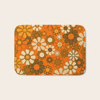 70s Retro Floral Pattern Groovy Garden Flowers in Orange and Brown Bath Mat Gallery Image 1