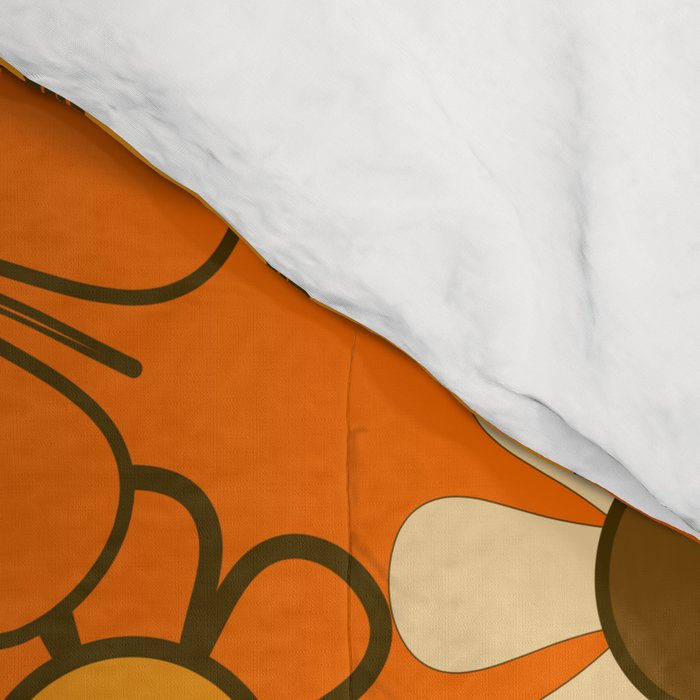 70s Retro Floral Pattern Groovy Garden Flowers in Orange and Brown Comforter Gallery Image 4