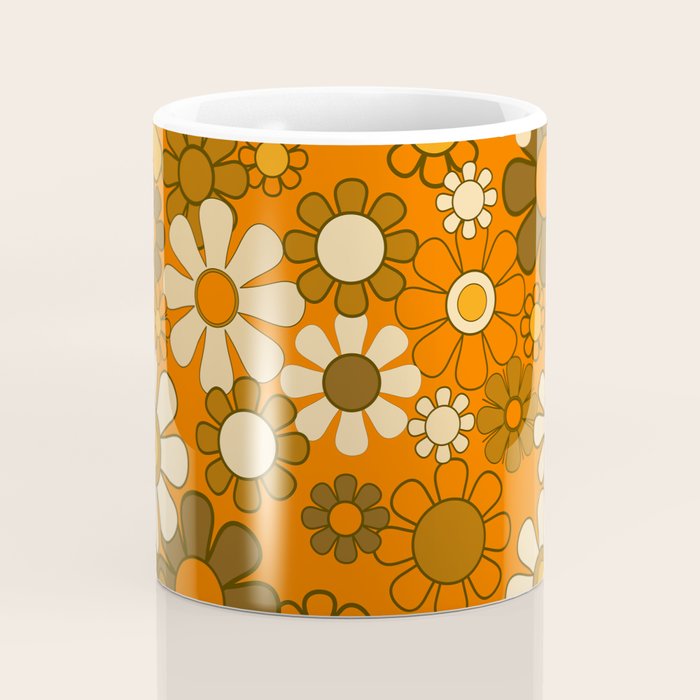 70s Retro Floral Pattern Groovy Garden Flowers in Orange and Brown Coffee Mug Gallery Image 4