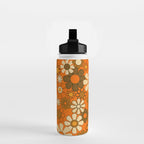 70s Retro Floral Pattern Groovy Garden Flowers in Orange and Brown Water Bottle Gallery Image 2