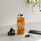 70s Retro Floral Pattern Groovy Garden Flowers in Orange and Brown Water Bottle Gallery Image 4